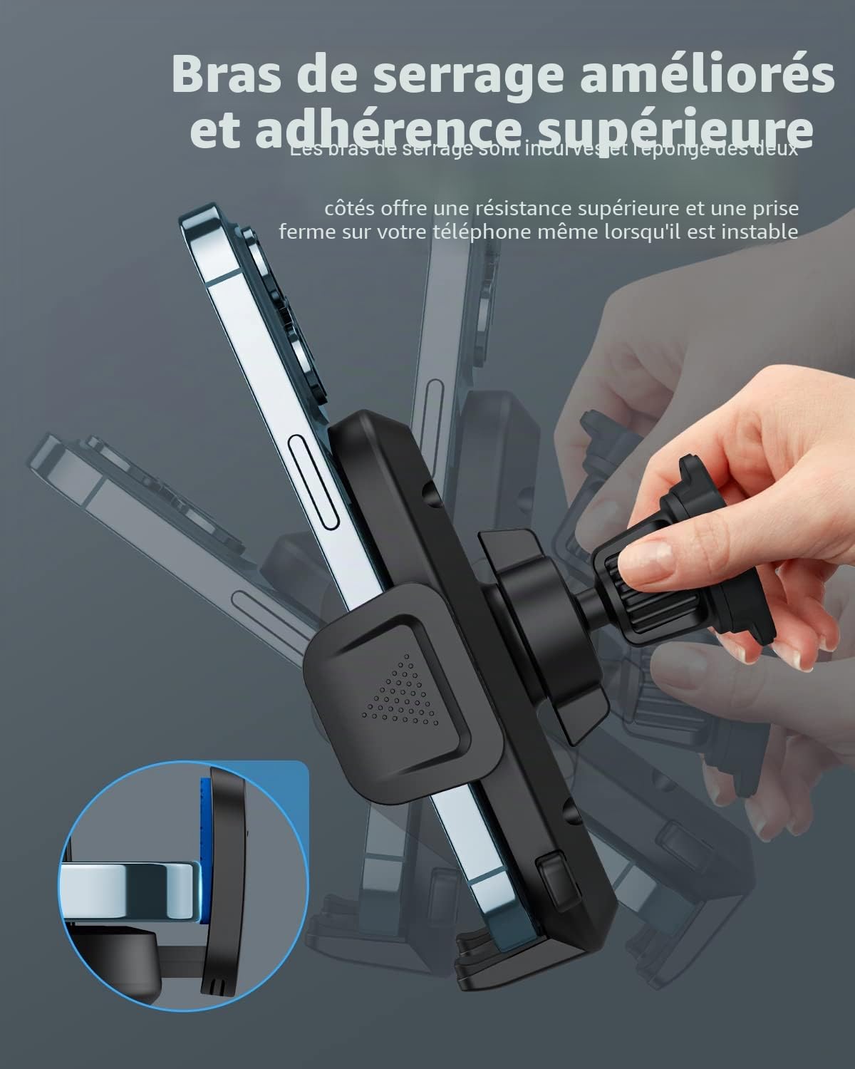 Support Téléphone Voiture [Clip de Qualité Militaire] pour Smartphone 4-7", Accroche Téléphone Rotatif à 360° – Compatible iPhone 16/15/14/13 Pro Max, Samsung/Xiaomi/Huawei