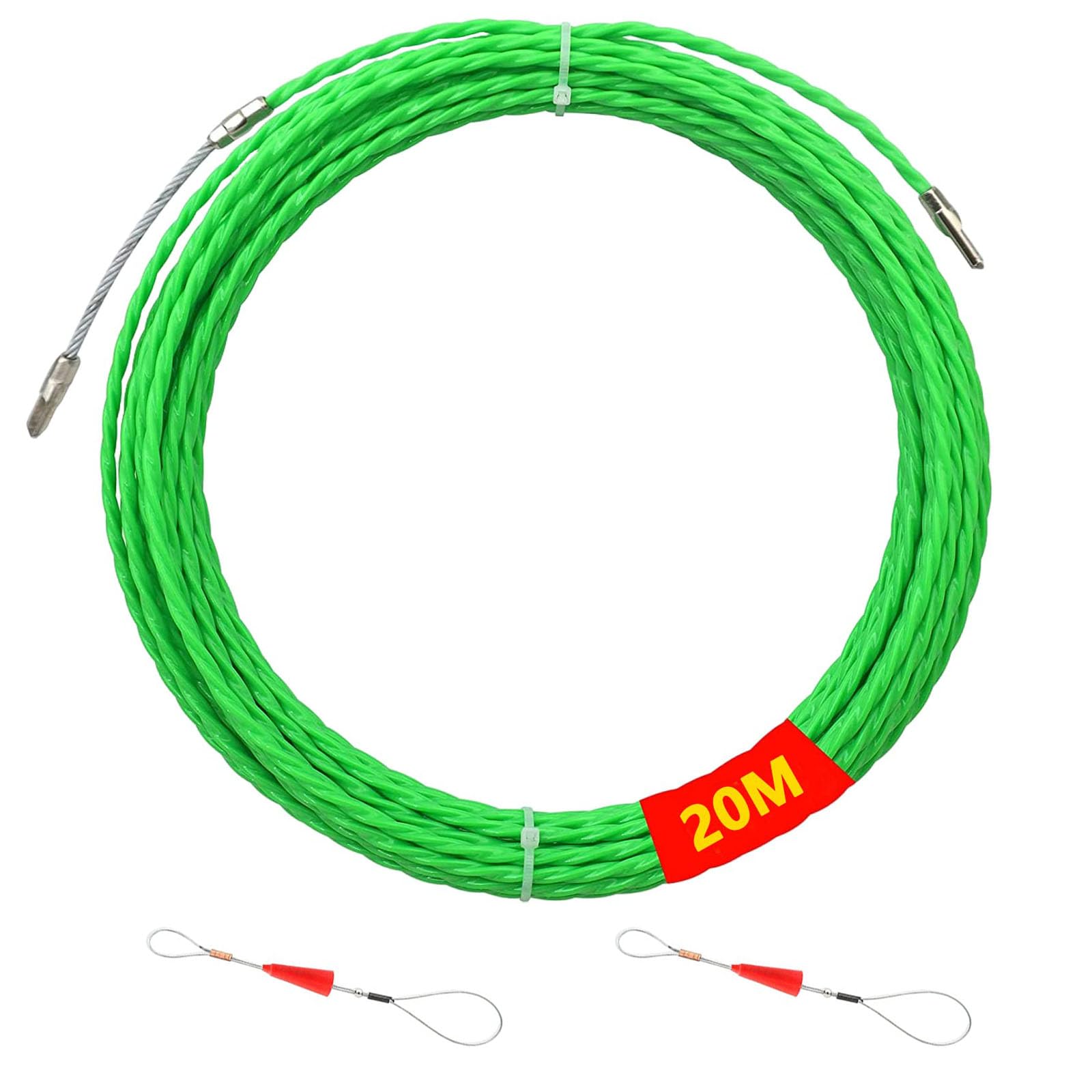 Sonda Elettricista 20 m, φ 4 mm Sonda Tiracavi, Sonda Passacavi Molla, per la Posa di Cavi di Condotti Vuoti, Estrattore Cavi Per Cavi Elettricista