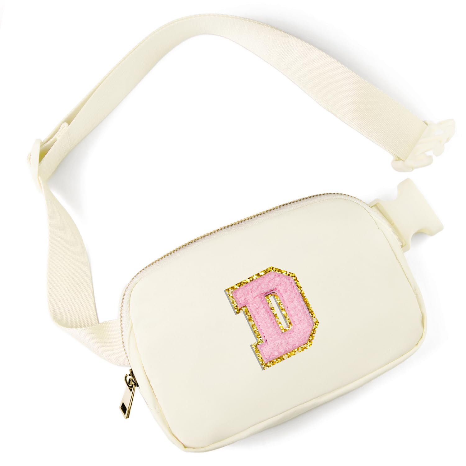 Gitus Gifts for 7 8 9 10 11 Year Old Girls Belt Bag Fanny Pack Crossbody Bags with Initial Letter Patch Birthday Gifts for Daughter Sister Friends Teen girls (Ivory-D)