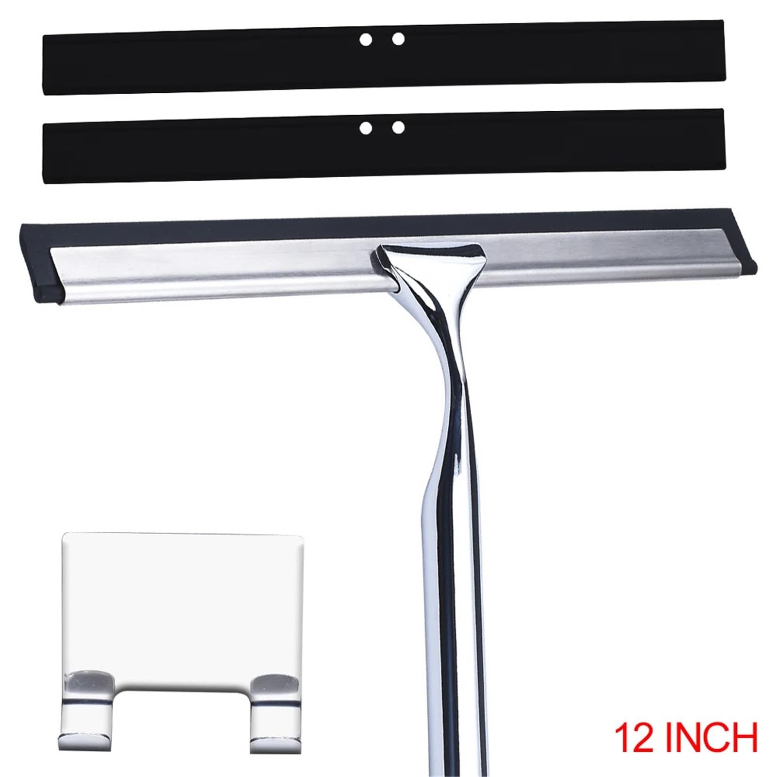 Duschabzieher 14-Zoll-Edelstahl-Silikon-Duschabzieher for Badezimmer-Glastüren mit Haken(12in)