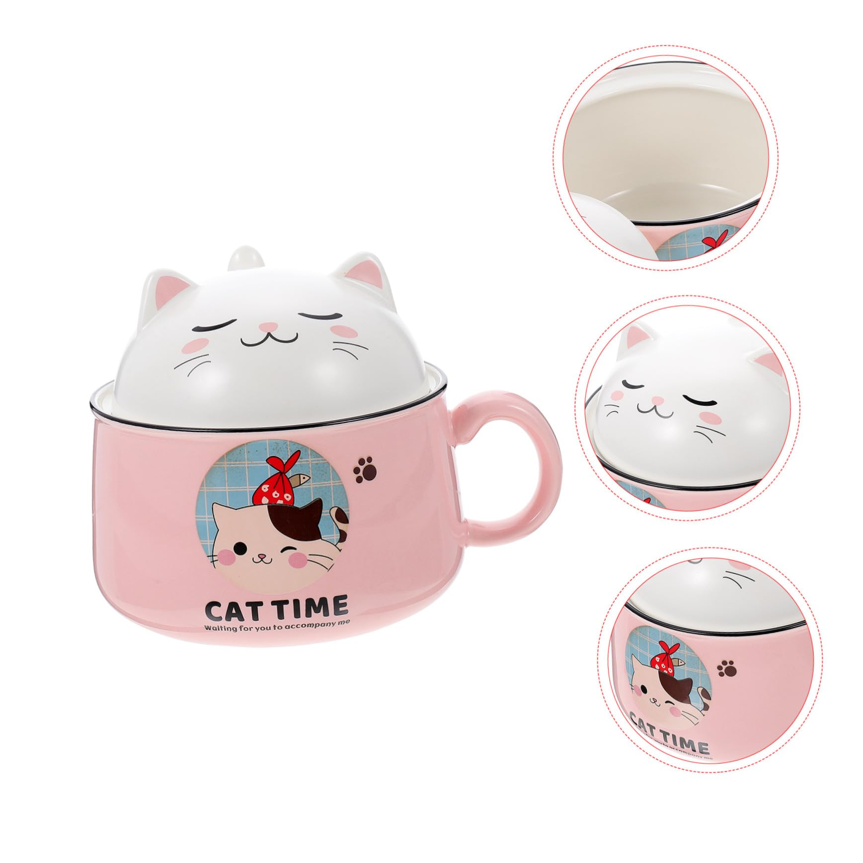 MAGICLULU Keramik Suppenschüssel mit Deckel und Griff Cartoon Katze Design Hitzebeständig Vielseitig für Suppe Instant nudeln Reis Mikrowellengeeignet Dekorativ und Langlebig