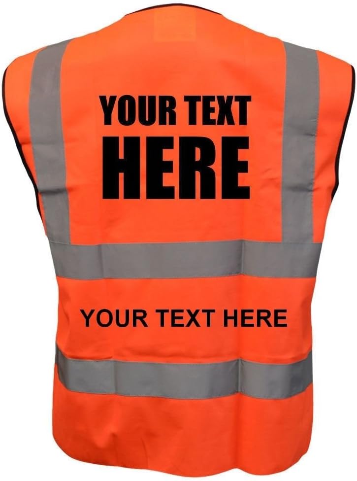 Customised/Personalised Hi vis-viz vest/waistcoat EN471class2 Printed safety high visibility vest with your text or logo (Large, Orange)