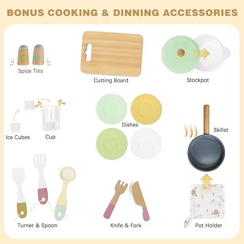 Miniatura 8 de Labebe Cocina de madera para niños, juego de cocina de juguete con muchas características de juego y utensilios de cocina, juego de cocina para