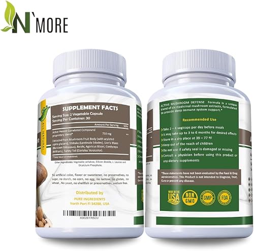 Miniatura 3 de N' MORE Six Active Mushroom Defense Suplemento Dietético Apoya la Salud Inmune 60 Cápsulas Vegetales 750 mg