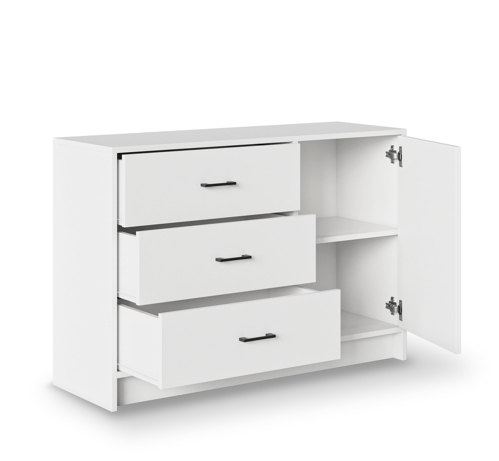 Meble Pitus Kommode Weiß - Sideboard Weiss 80 x 115 cm für Schlafzimmer, Büro, Wohnzimmer - DREI Schubladen mit Türen
