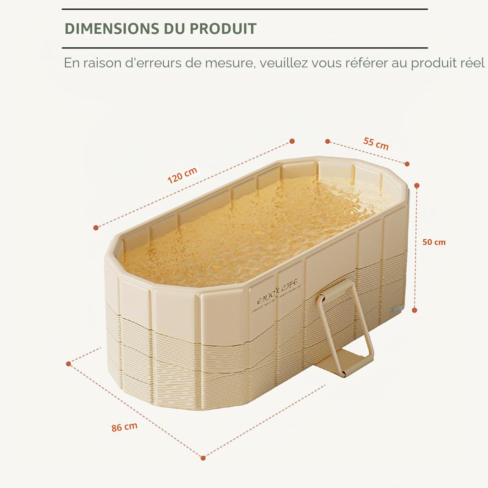 Simcat Baignoire chaude et glacée portable pour adultes, 120 x 55 cm, pliable, autoportante, couvercle inclus, isolation épaisse (120 x 55 x 50 cm)