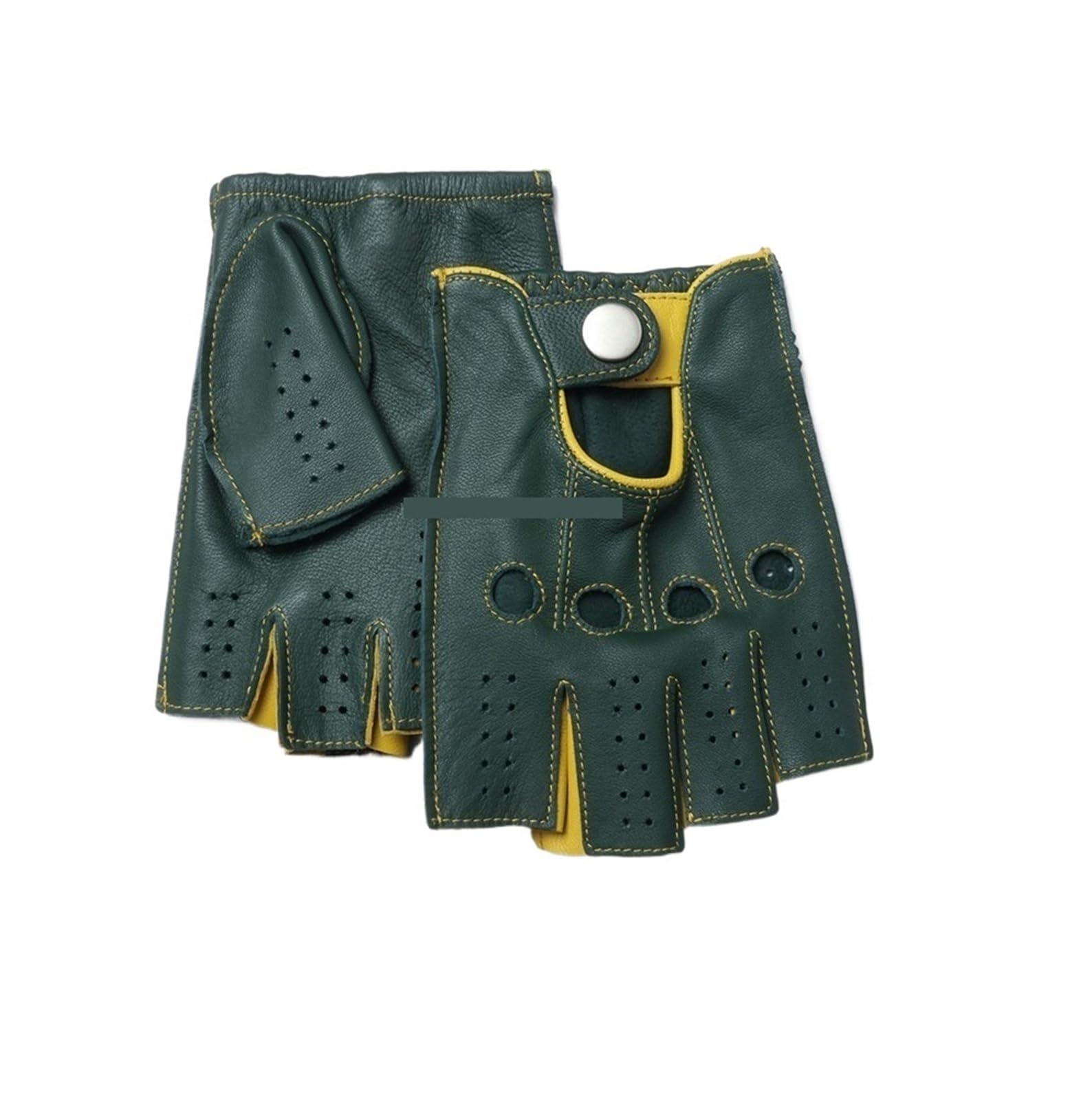 Guantes Conducir Coche Guantes de cuero Half Fainger for hombre, color verde oscuro, bicolor, transpirables, for conducir