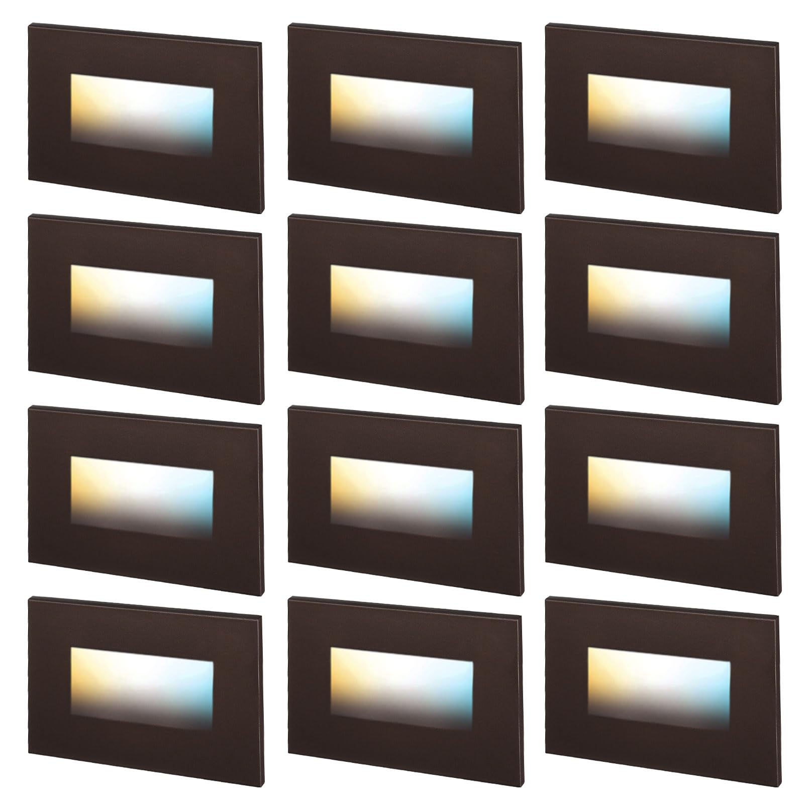 LEONLITE 12-Pack Premium Series 5CCT 120V LED Step Lights, Dimmable 3.5W Indoor Outdoor Waterproof Horizontal Stair Light, 2700K3000K3500K4000K5000K Selectable, CRI90, ETL, Aluminum, Oil Rubbed Bronze