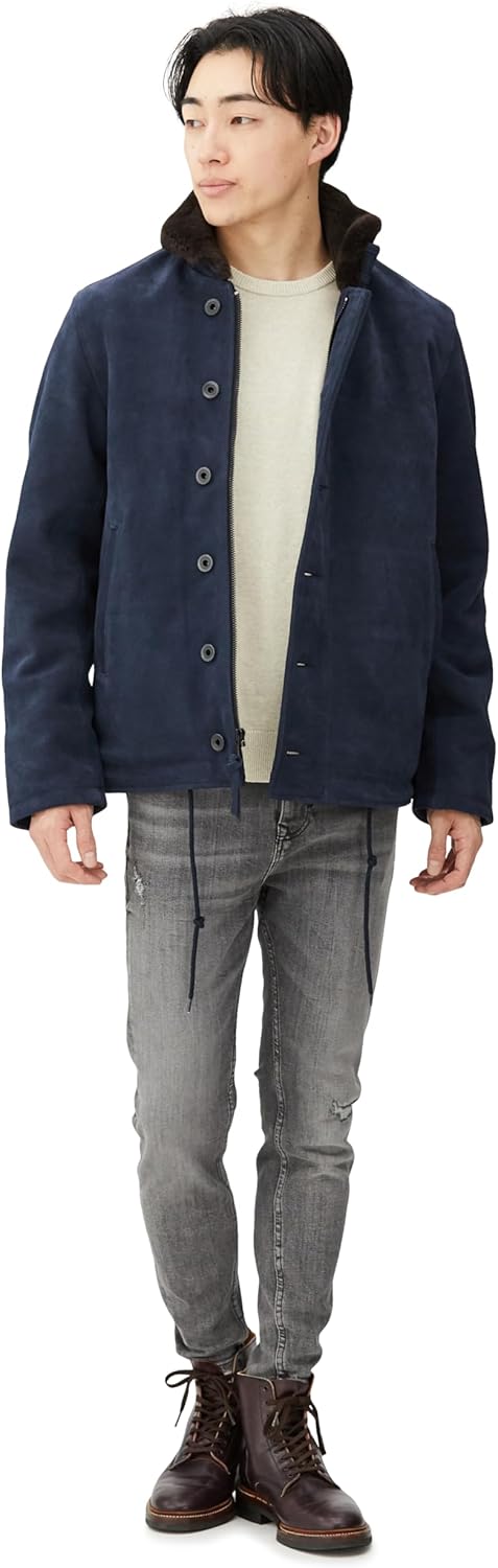 Houston Leather COW Suede N-1 Deck Jacket Men's, navy, 38
