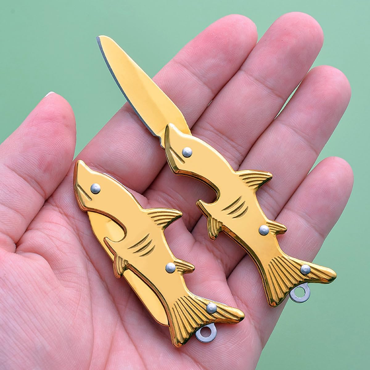 2-Pack Fish Mini Keychain Knife, Small Folding Pocket Knives for Men Women Girls, Portable Cute Box Cutter Bottle Opener