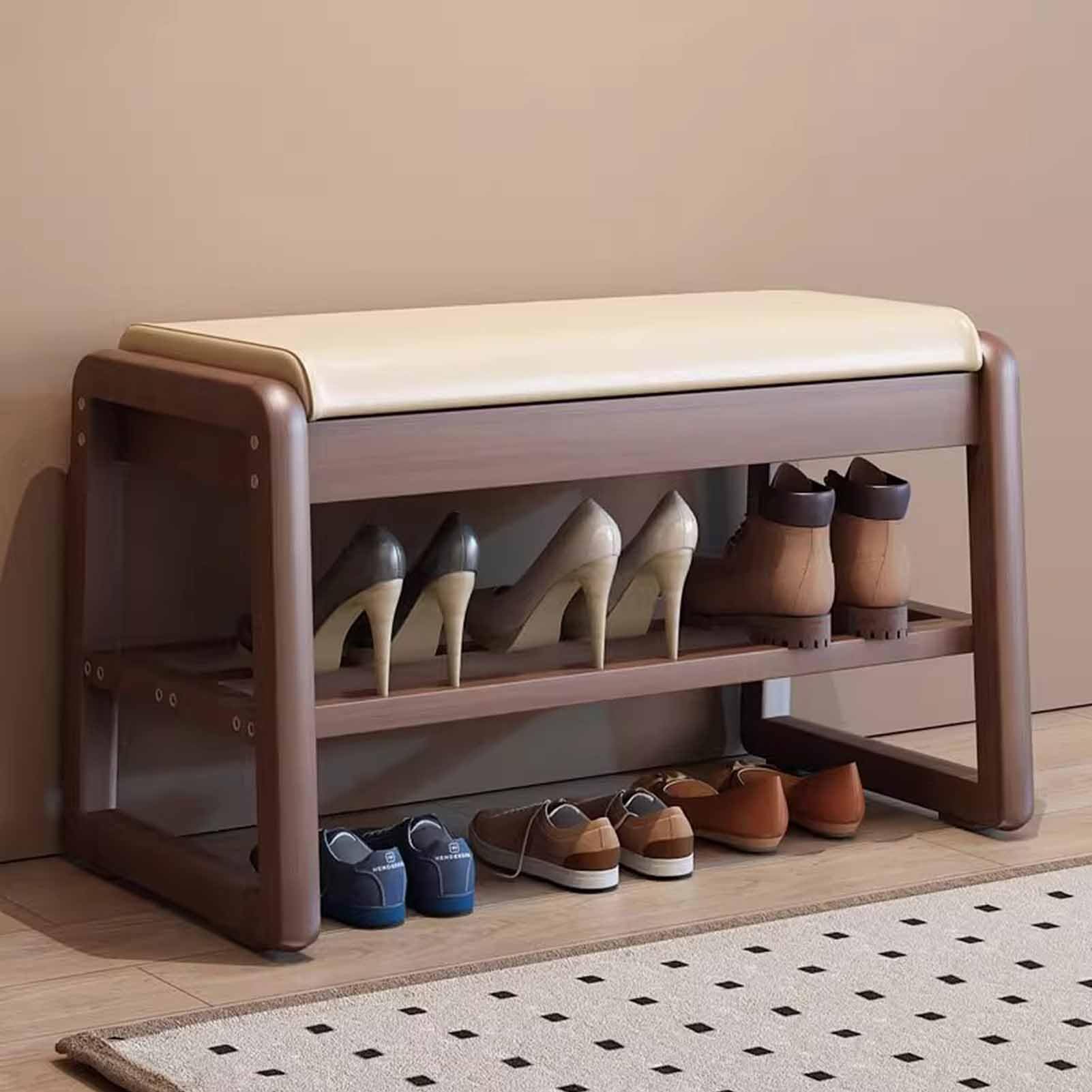 Banc à chaussures en bois design fonctionnel pour vestibule