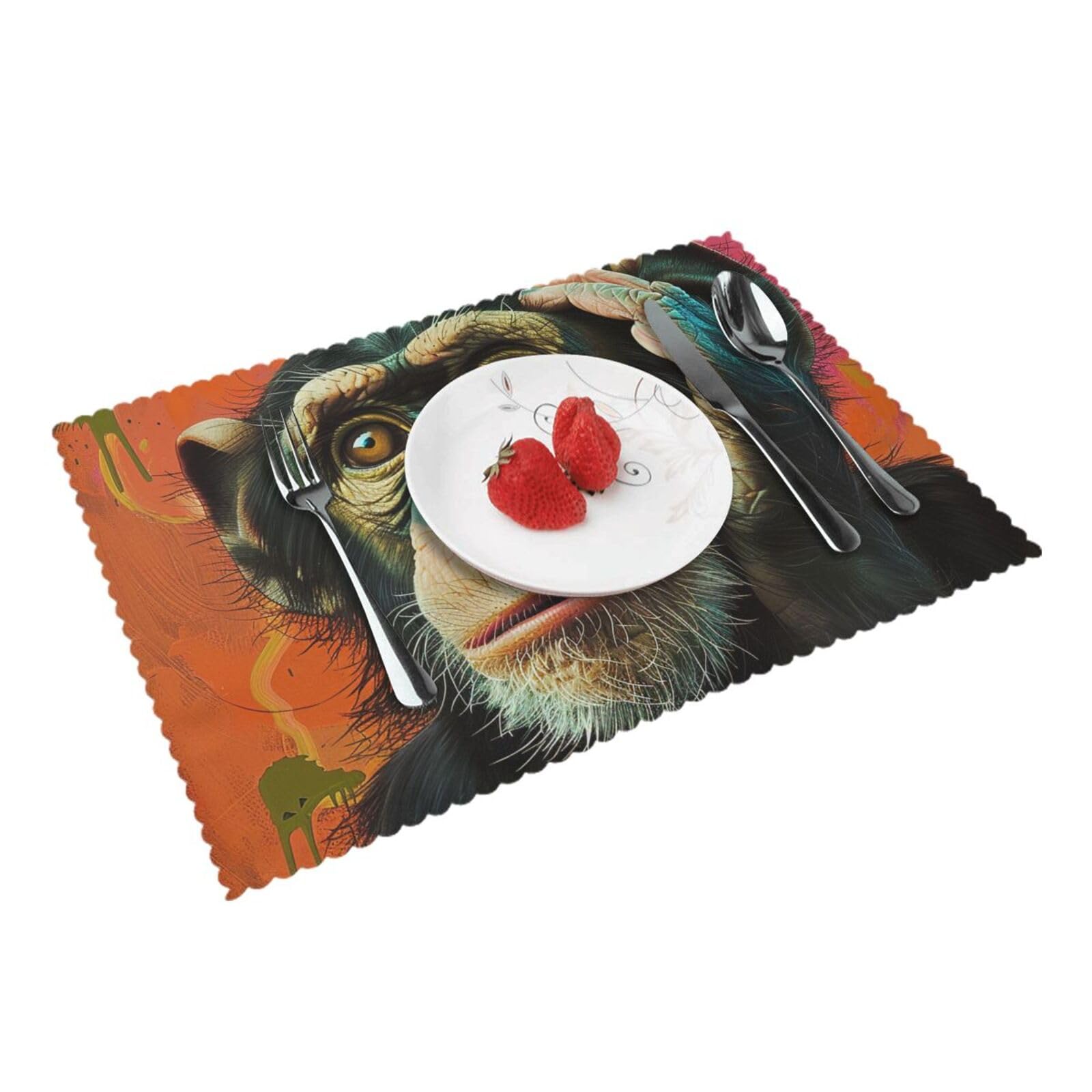 Monkey Printed Placemat Heat Resistant Place Mats Set of 4 PCS Washable Kitchen Table Mats, 12x18 Inch