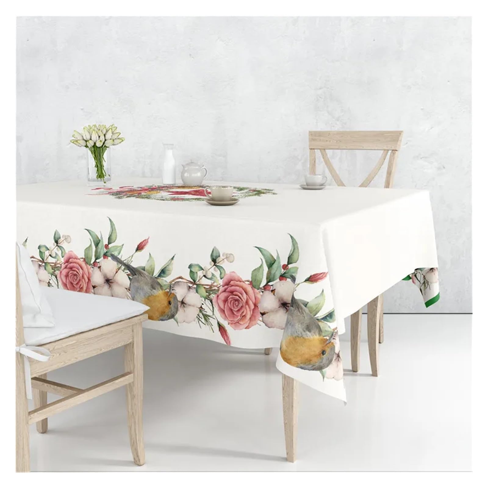 Mantel de Navidad Árboles de Navidad Poinsettia muñeco Nieve pájaro Lino Mantel Decorativo Cubierta Mesa a Prueba Polvo(01,140 * 200cm)