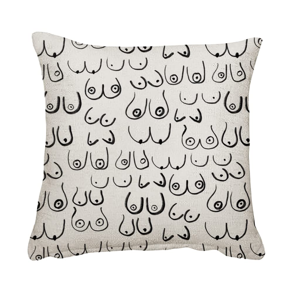 Giftme Boobs Pattern - Black and White line Drawing, Life Drawing, Feminine Art Home decor Linen Throw Pillow/Cushion. (Linen Cushion Cover)