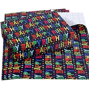 CAMKUZON Birthday Wrapping Paper with Cut Lines for Boys Girls Kids Men Women Baby Shower Party – 3 Large Sheets Rainbow…