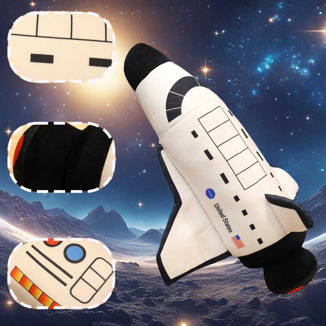 ELAINREN Big Space Shuttle Plush Toy Cuddly Astronaut Spaceship Plushie Pillow Ultra-Soft Rocket Stuffed Cushion Decor Gift/23.6''