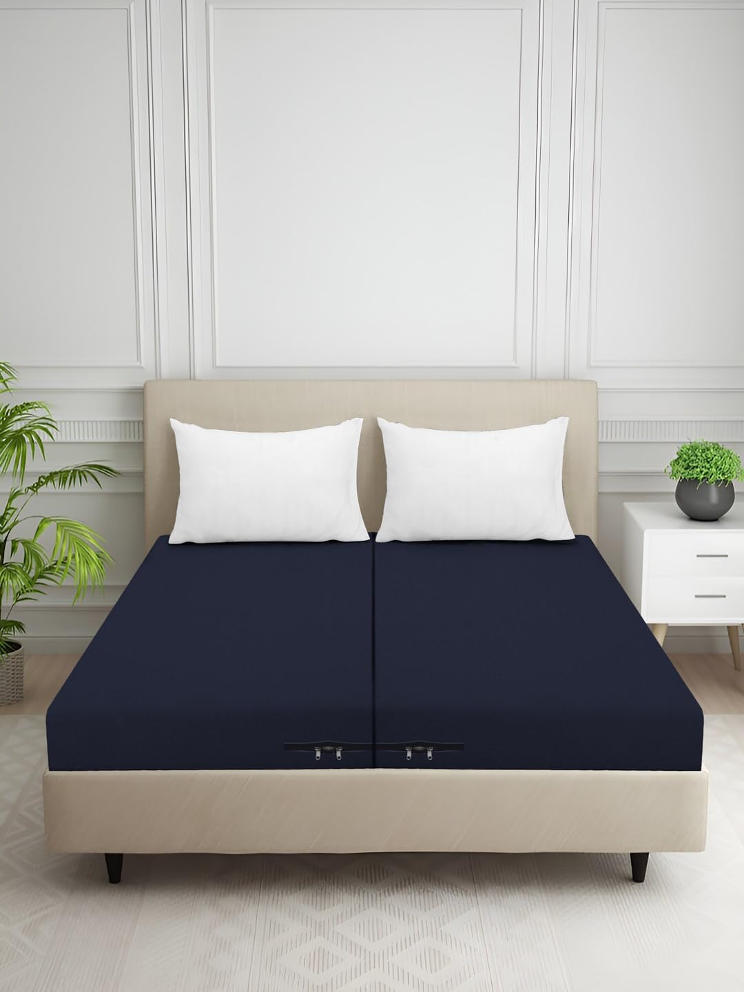 Creeva Purenest Navy Blue Plain Waterproof PVC Mattress Cover 36x72 Inch | Fitted Zipper Cover Set of 2 (up to 6 Inch)-image-12