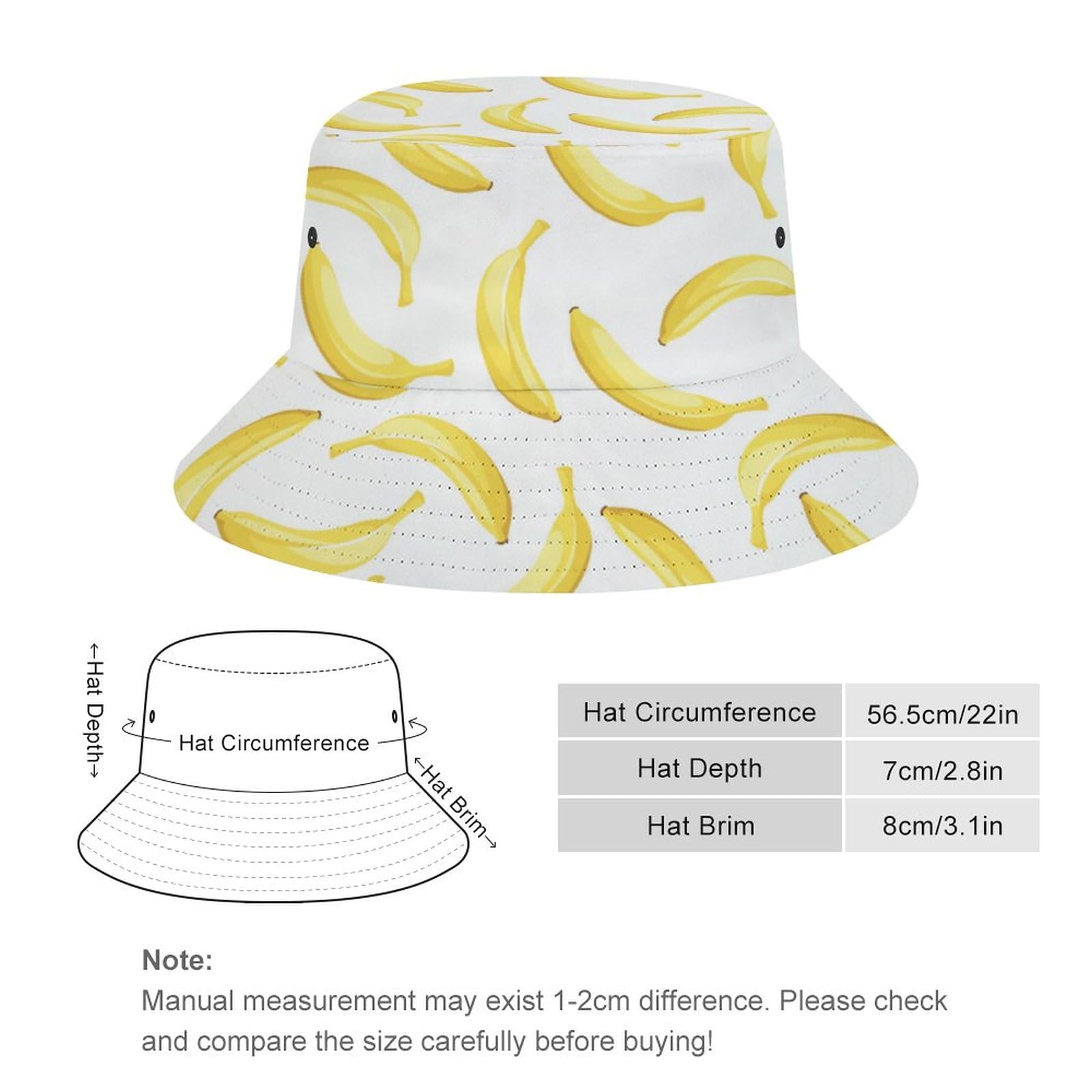 Banana Bucket Hat for Sun Beach Vacation Indoors Outdoors Lightweight Print Bucket Hat for Unisex All-Season