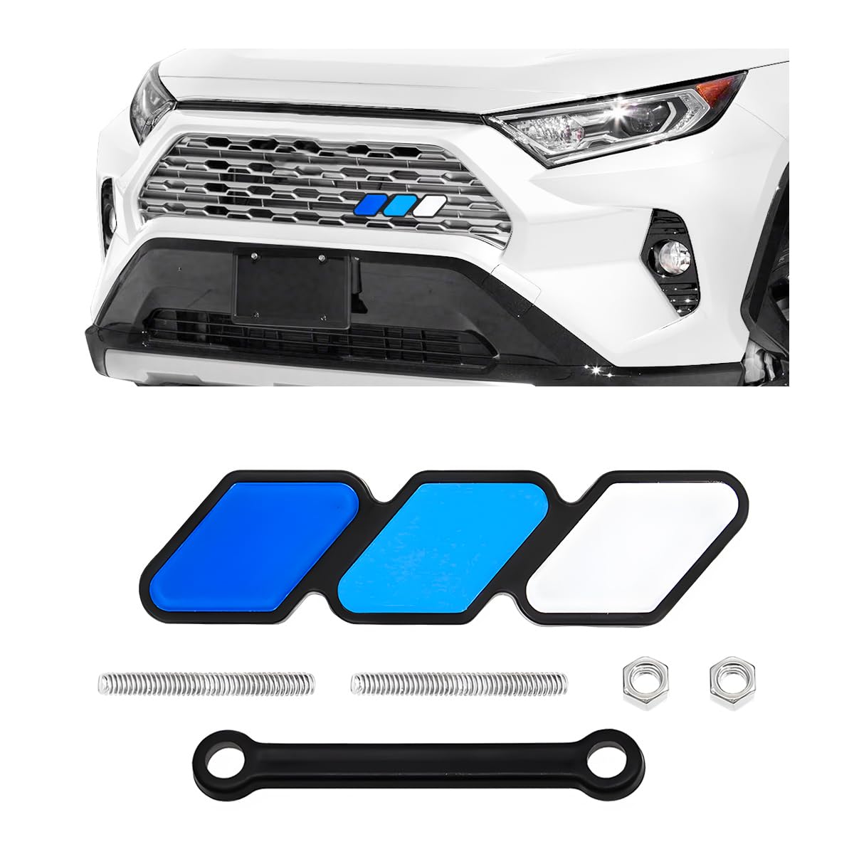 Tricolor Front Grille Insert Trims Strip Emblem Decor Snow Mountain Badge, Auto Label Slotted Grille Badge Fits Tacoma 4Runner Tundra, Car Accessories (E)