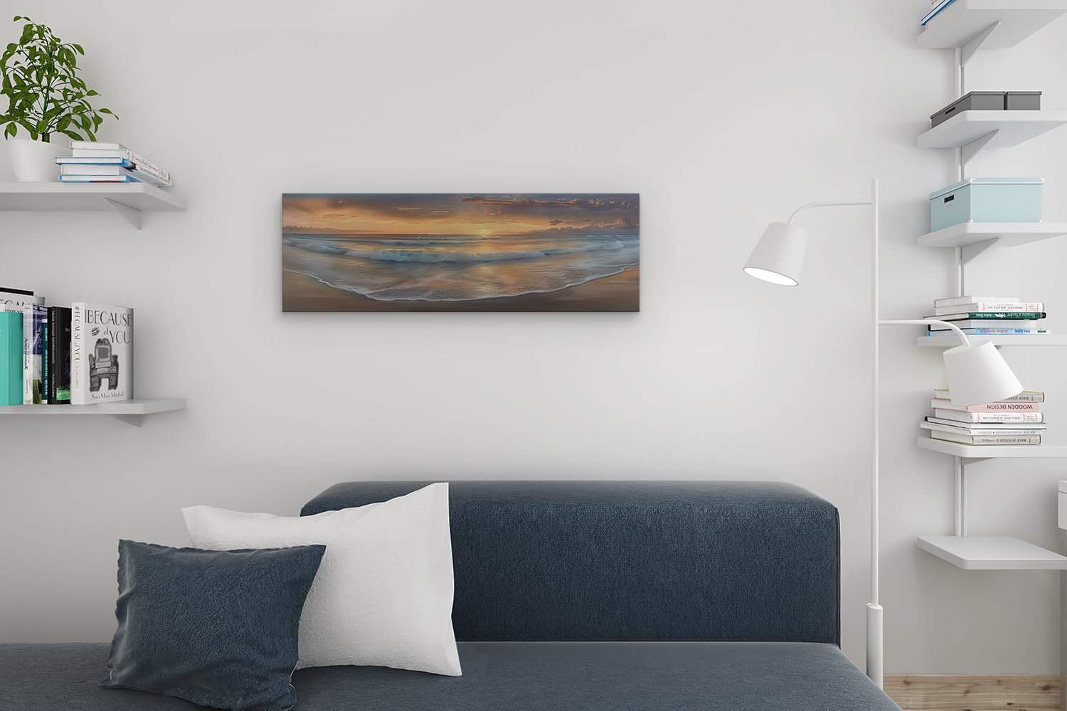 Artaza Leinwand Bilder Sonnenuntergang Meer - 90x30 cm - Wanddeko Strand - Wandbilder Ozean - Deko Wohnzimmer