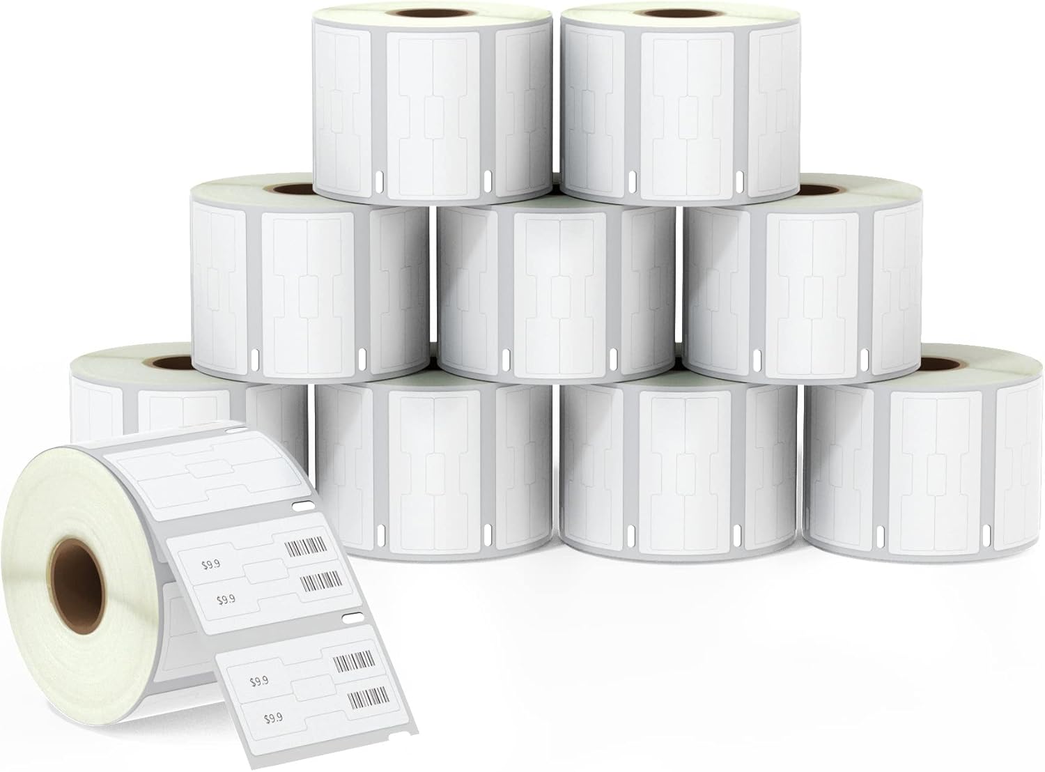 BETCKEY - Barbell Style Jewelry/Price Tag Labels Replace for DYMO 30299 (3/8" x 3/4") - Compatible with DYMO Labelwriter 450, 4XL & Zebra Desktop Printers [10 Rolls/15000 Labels]