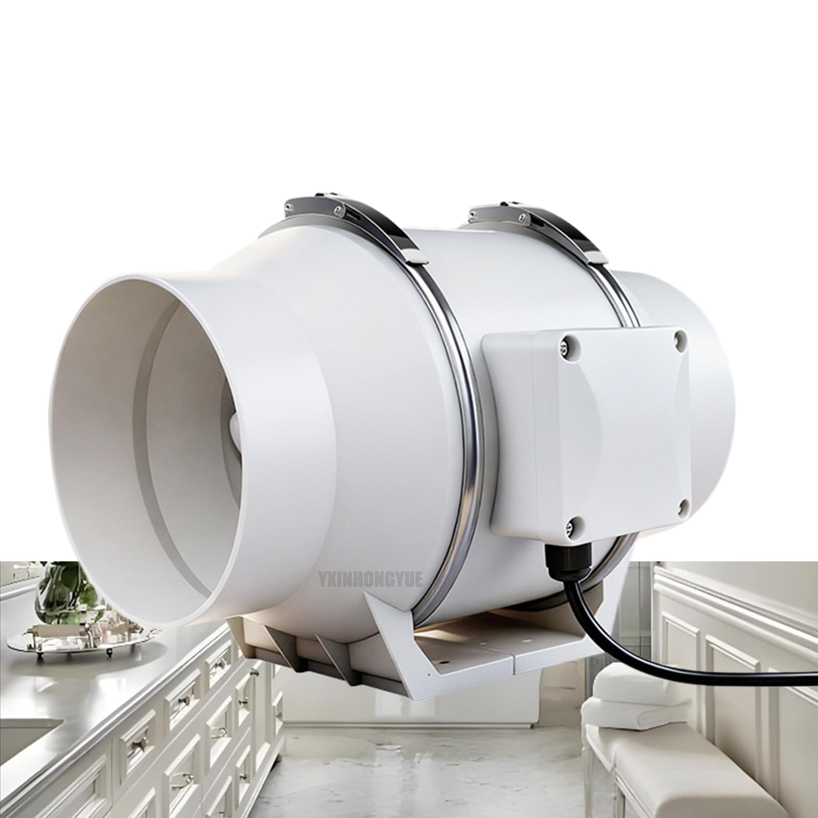 8inch, 7 Inch/8Inch Low Noise Garage Exhaust Fan 75W 2600RPM Inline High Air Volume Bathroom Ventilation Fan Safe Energy-Saving Quickly Remove Kitchen Smoke 220V