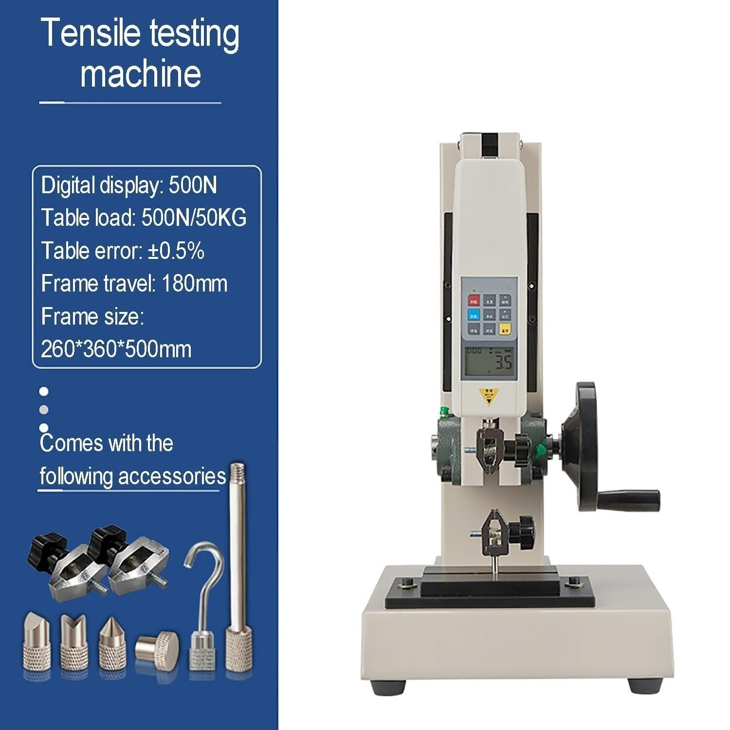 Banc d'essai 500N/1000N et dynamomètre numérique, dynamomètre de Traction Manuel LCD avec 5 poignées, Rapide et précis, pour Les Tests de Traction et de Compression (500n) (1000n)