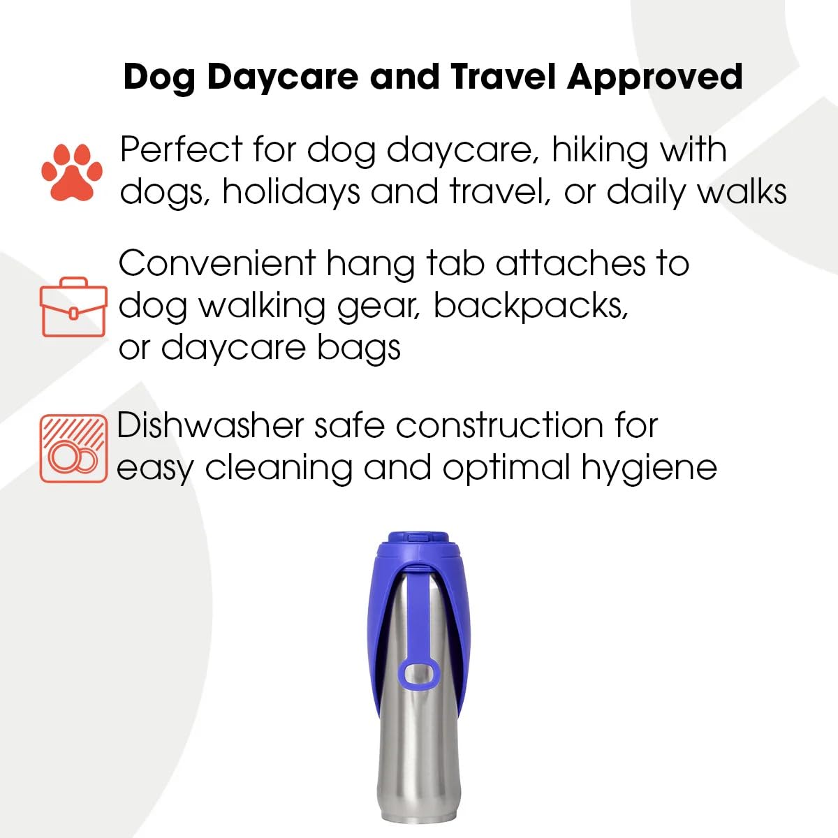 Dog Mate Edelstahl-Reiseflasche für Hunde – Tragbare Wasserflasche mit angebauter Trinkschale