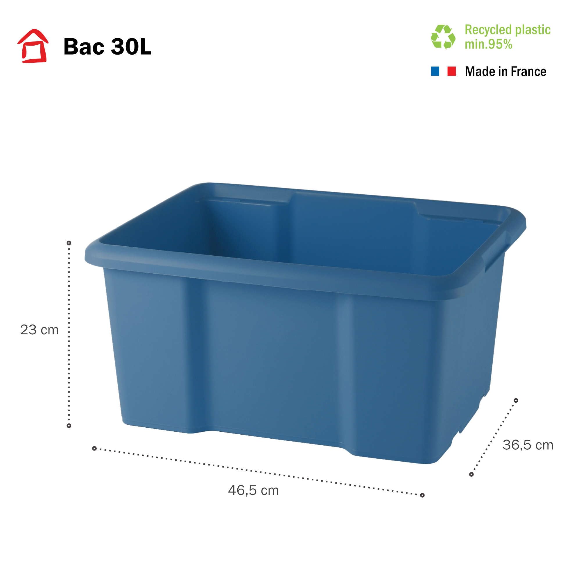 Sundis set di 10 scatole portaoggetti da 30L, blu, L.46,5xl.36,5x H23cm, in plastica riciclata, impilabili, ideale per l'officina, il bricolage o il trasporto