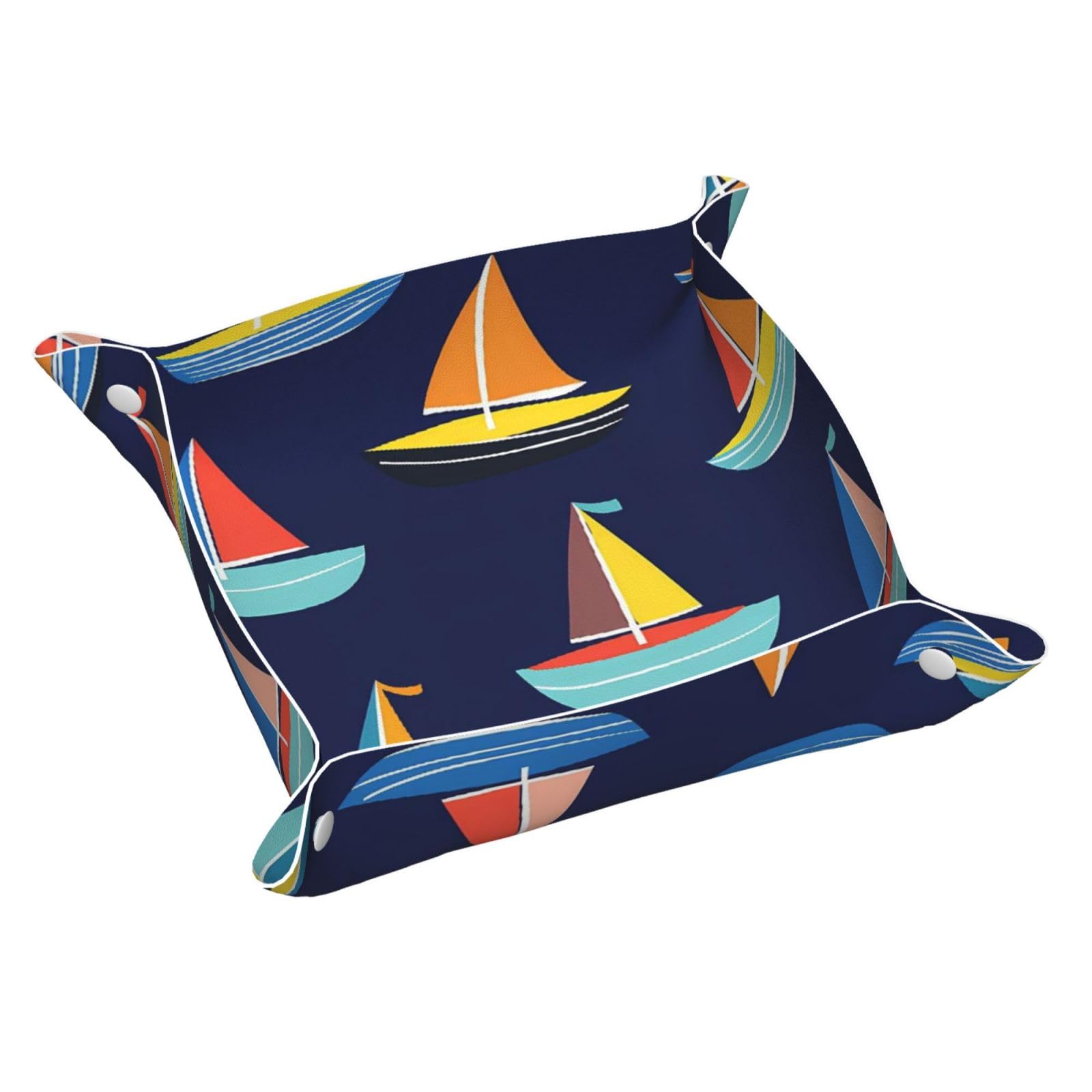 HLBSDM Multicolor Cartoon Sailboats Tray Men's Leather Valet Parking Portable Entrance Trays Bedside Storage Box