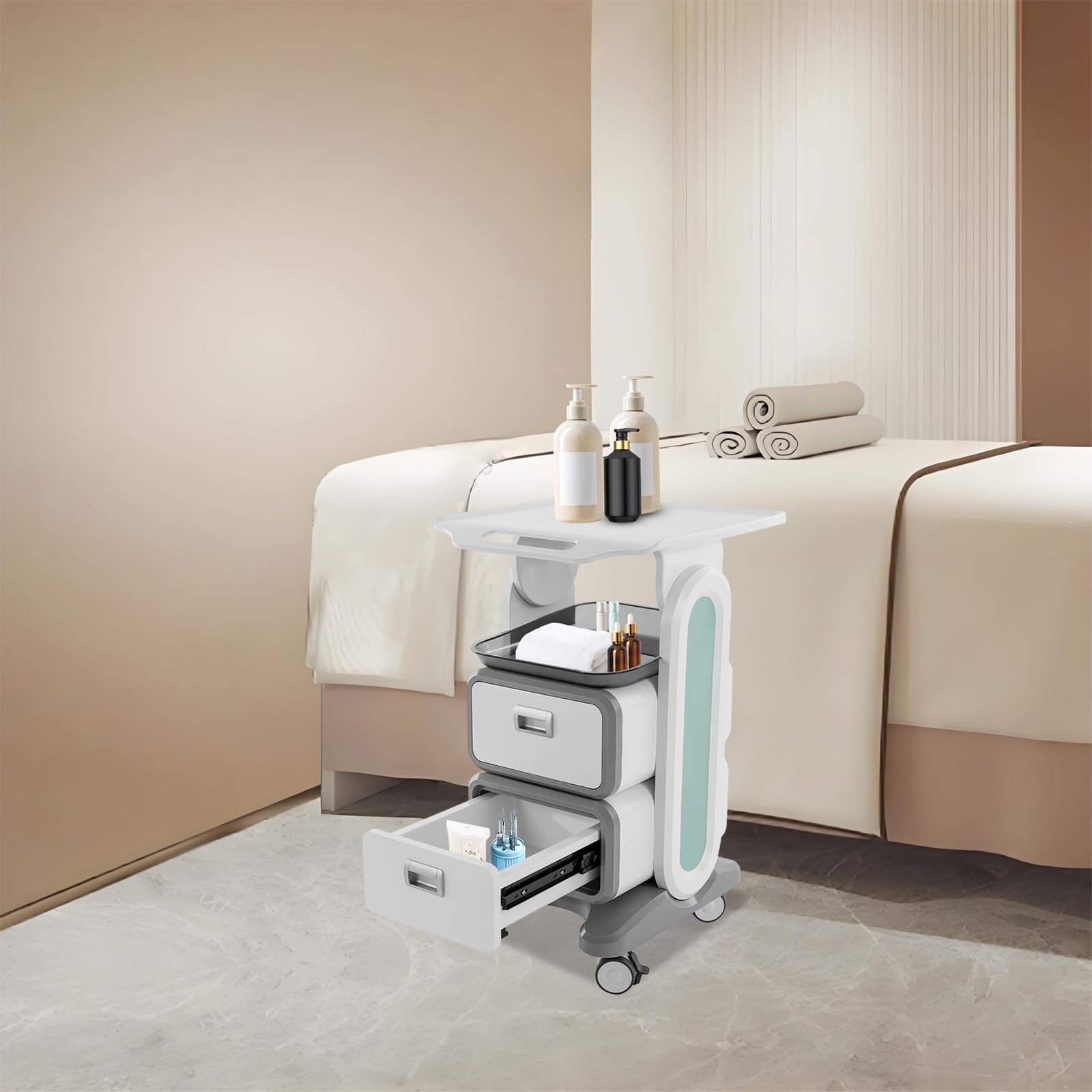 Carrello di servizio medico professionale,carrello medico con 2 cassetti 4 ruote universali silenziose capacità di carico 60 kg, per laboratorio, armadietto dentale e salone di bellezza