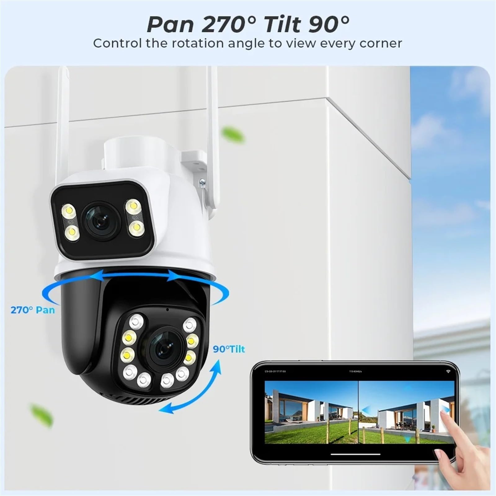 Caméra de sécurité, 8MP 4K Double Objectif écran PTZ caméra IP extérieure 4MP HD AI détection Humaine Protection de sécurité CCTV Surveillance(4MP NO SD Card)