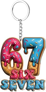 [Byeaon] バッグ用デコレーションチャーム | 2D アクリル アイスクリーム ドリップ パターン 財布チャーム - ナンバー67 付き バッグキーホルダー デザイン - 男性 女性 女の子 若者 10代 夫 息子 娘 家族 友達 向け