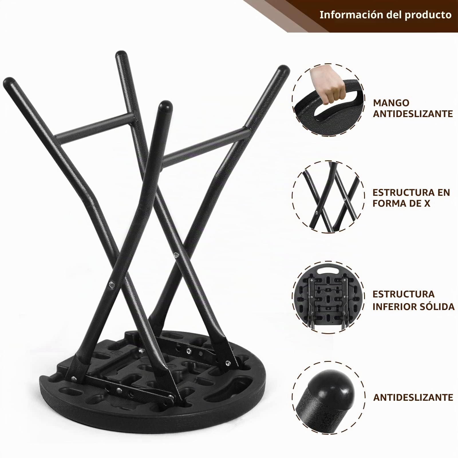 Rfiver 2 Taburetes Plegables Portátil de Metal y Plástico, Taburetes Multiusos Multifuncional Alto para Bar Cocina Barbacoa Jardín Terraza | Negro, 2 Unidades, 30x30x46cm, Carga Máxima: 136KG