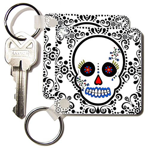 Porte-clés tête de mort mexicaine sucre idée cadeau originale jour des morts lot de 2