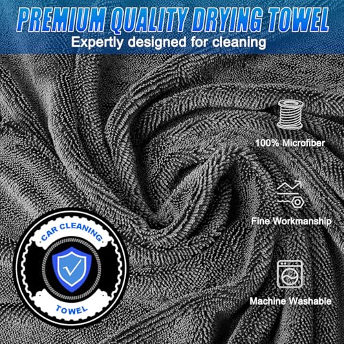 Image of Premium Car Drying Towel, 36x28 inch XL Microfiber Towel, 1300 GSM Microfiber Cleaning Cloth, Super Absorbent, Leaves No Streaks, Scratches, or Water Spots, Dries an Entire Vehicle, Black