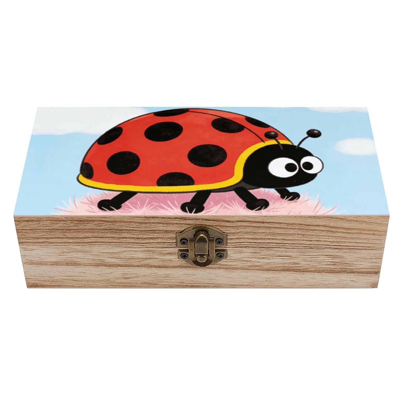 LZQPOEAS Ladybug Wooden Storage Box Small Decorative Box with Hinged Lid Handmade Elegant Keepsake Storage Box for Jewelry, Photos, Trinkets, Letter Gifts, Small Heirlooms