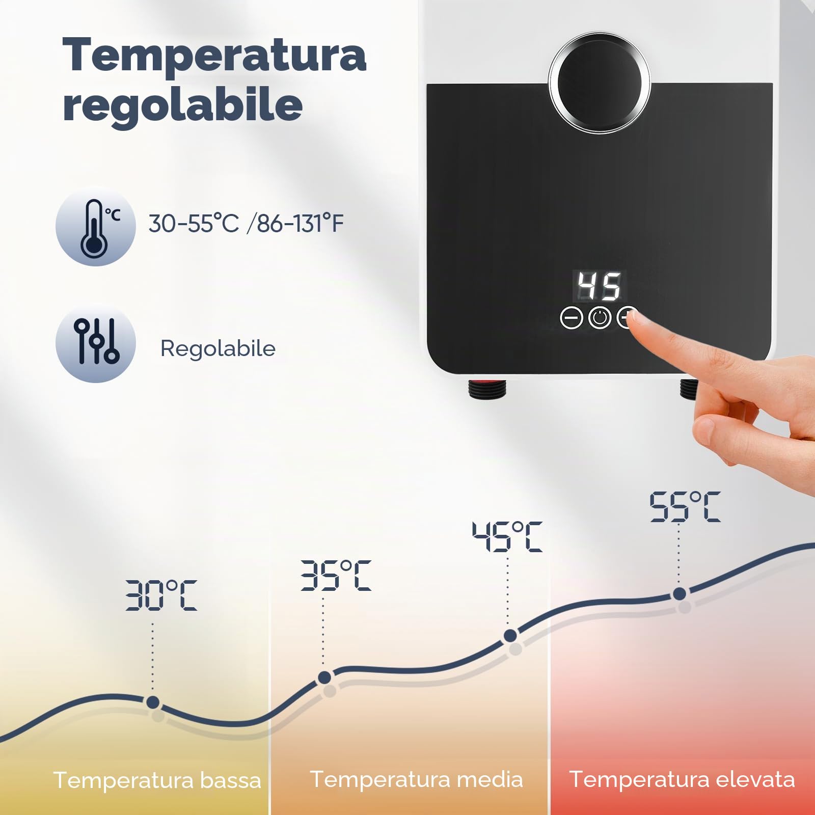 Scaldabagno Istantaneo Elettrico 6000W con Doccetta, Mini Scaldacqua a Cascata con Touchscreen LED per Cucina e Bagno, Classe A, in Acciaio Inox