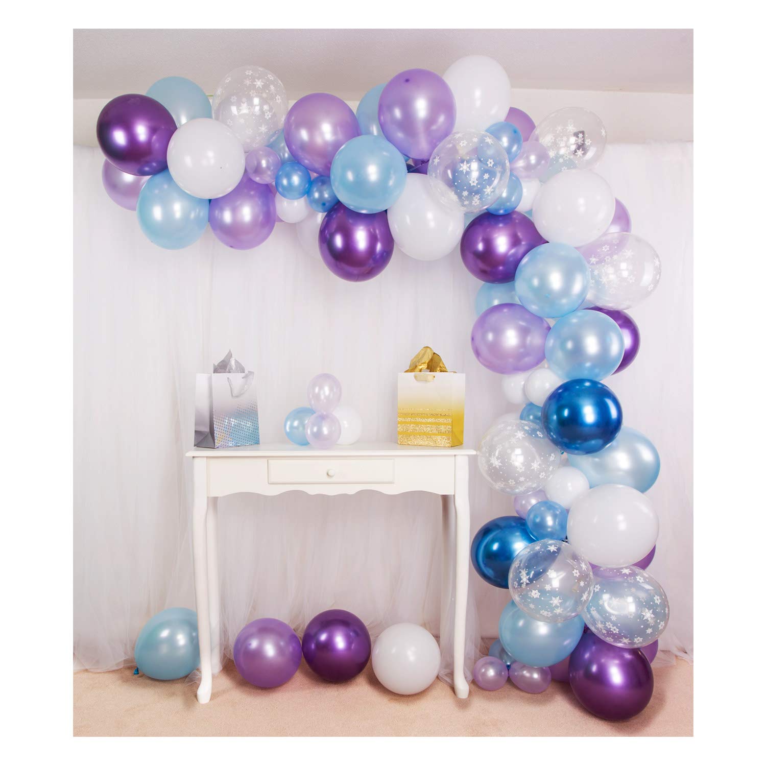 SHIMMER & CONFETTI92 Pack Birthday Party Supplies - Ice Princess Balloon Arch and Garland Kit for Frozen Theme Parties. Purple, Blue, Snowflakes, Metallic Balloons. Christmas, Birthday & Baby Shower