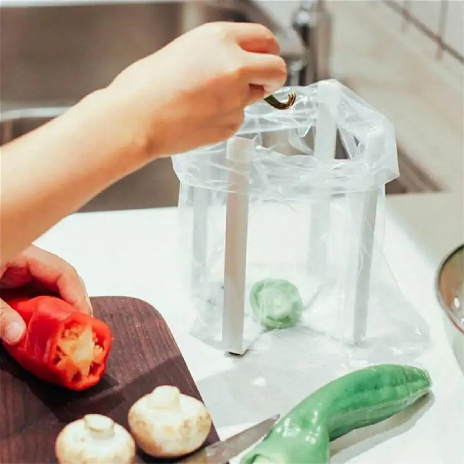 Estante for Bolsas de Basura Plegable, Soporte for Bolsa con Fondo Antideslizante, Estante for Cocina Metal, 2 uds para Bolsas(White)