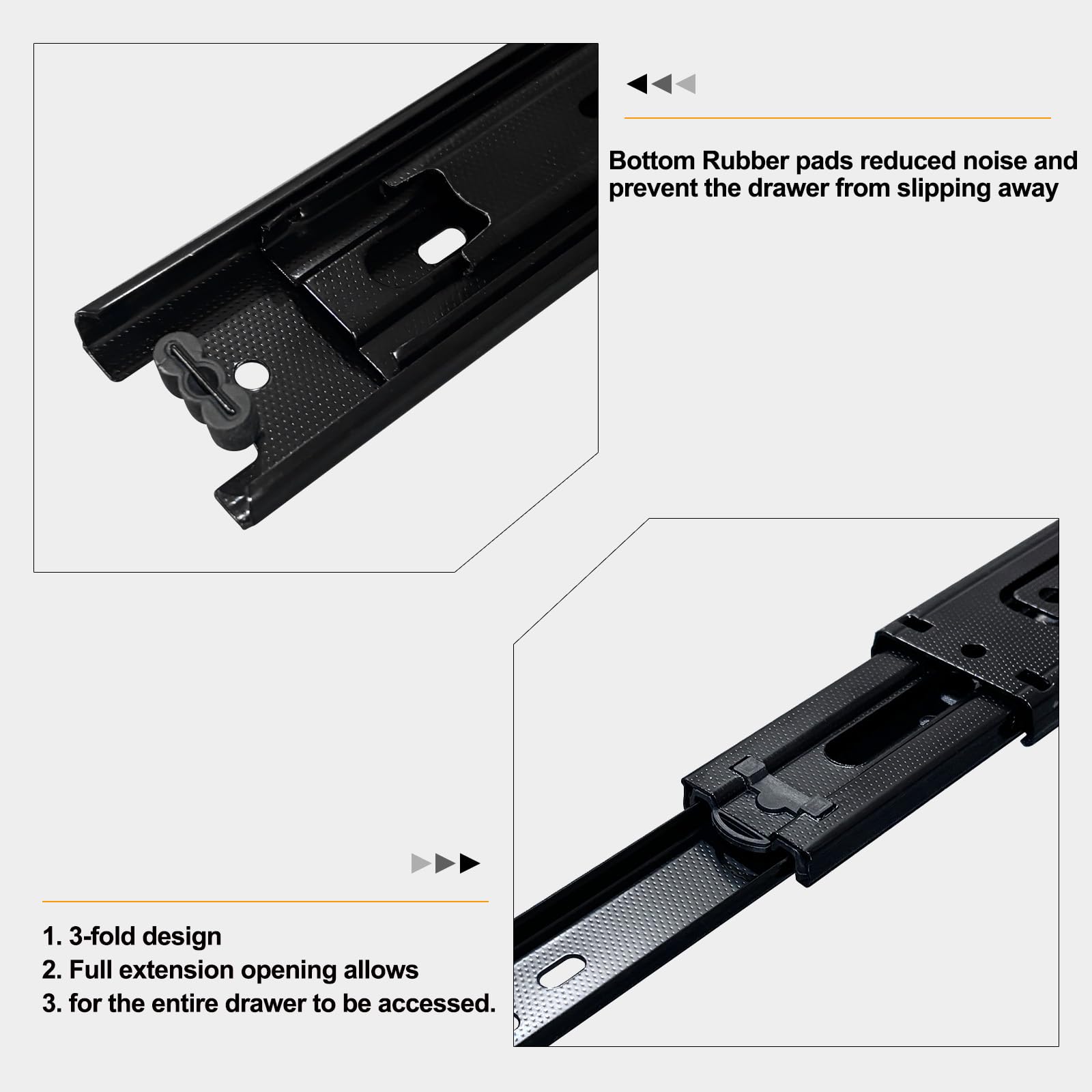guias correderas para cajones 4 pares (8 piezas), 50,8 cm Guías para cajones, extensión completa con guías con rodamiento de bolas