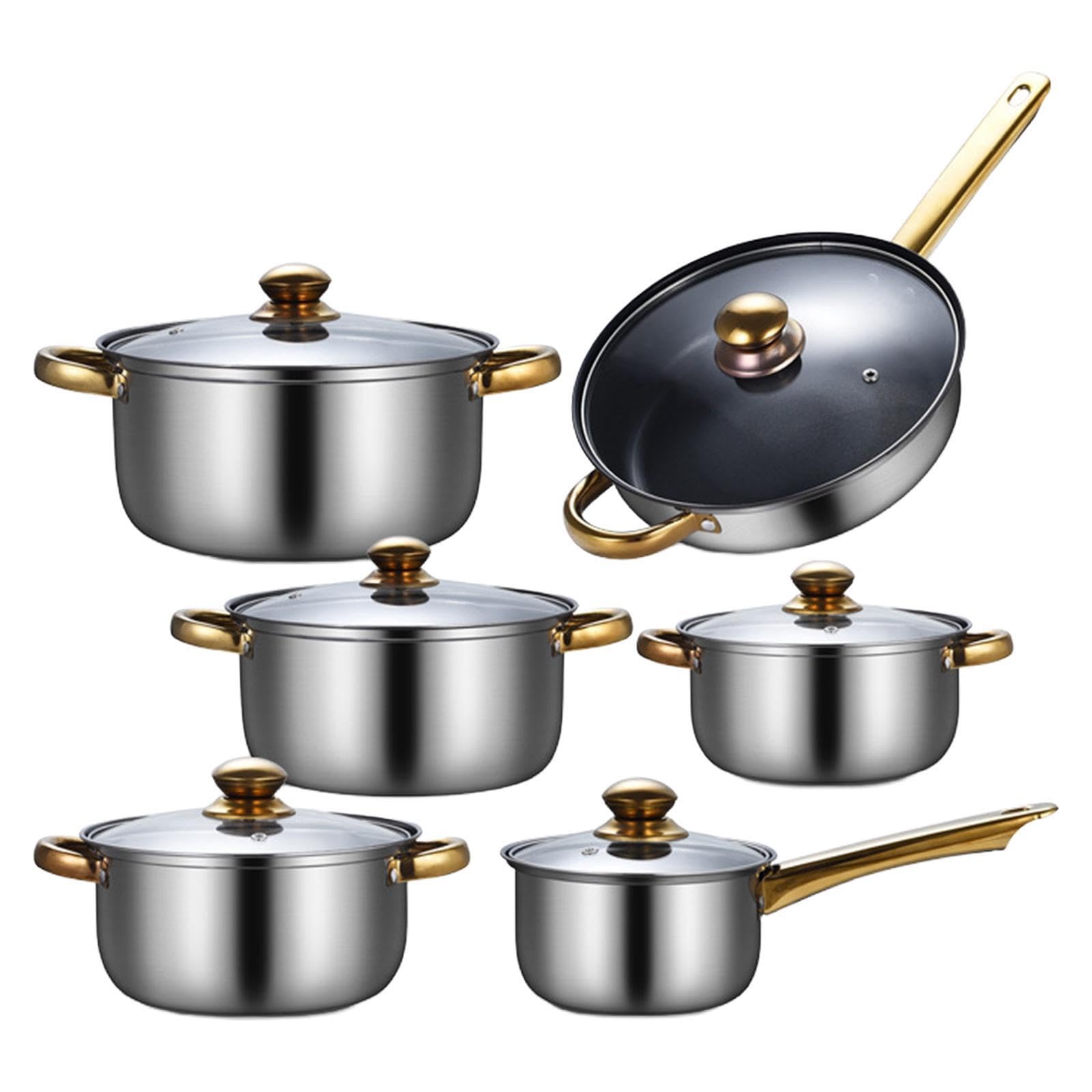 Set di pentole eleganti con coperchi,Pentole con pentola per zuppa | preparazione dei pasti in famiglia a casa, distribuzione del calore rapida e uniforme, set di pentole per cucinare, di