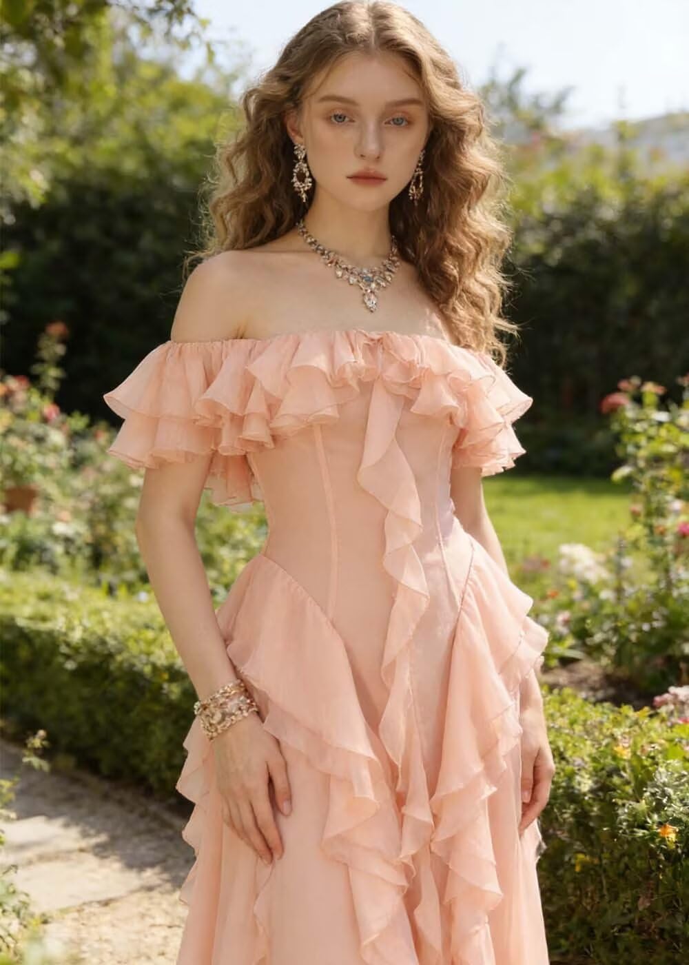 Off The Shoulder Chiffon Prom Dresses for Women 2026 Ruffles A-Line Backless Flowy Formal Evening Party Gowns