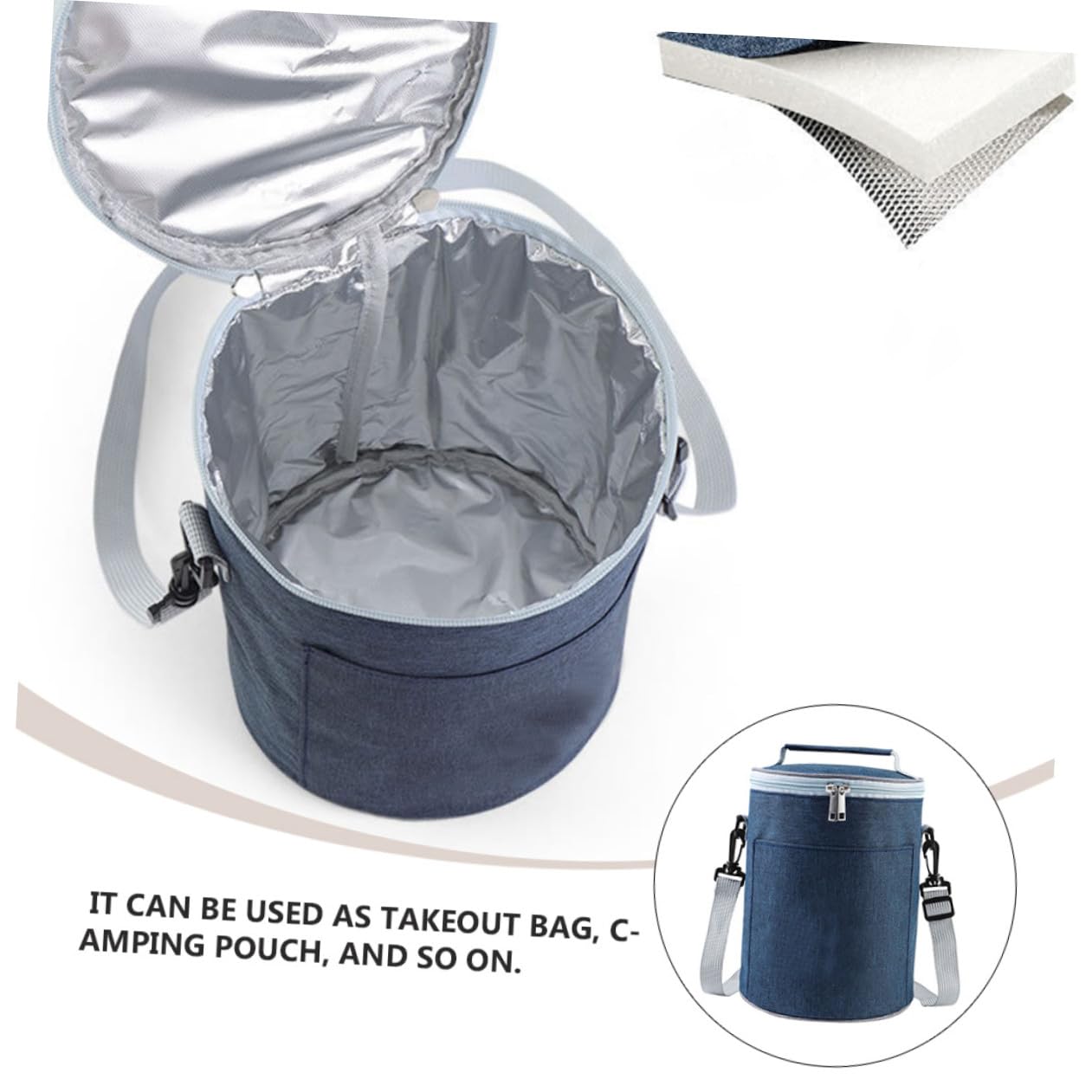 SUPVOX Bolsa Térmica Aislante Redonda Mediana de Tela Oxford Interior de Aluminio Bolsa de Almuerzo Portátil para Camping y Trabajo Isotérmica para Comida Caliente y Fría Color Azul