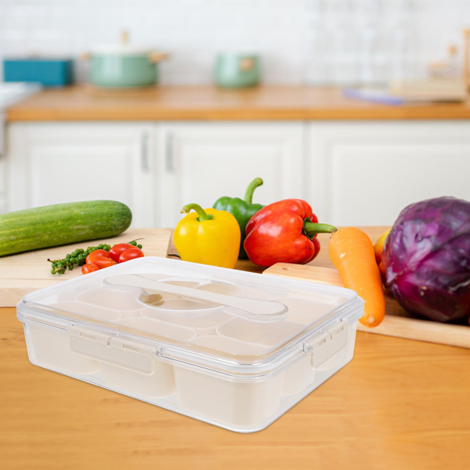 Hohopeti Contenitore in Pet e Pp 9 Scomparti per Alimenti Trasparente per Conservare Frutta e Verdura Organizer Frigo Salvaspazio Manico Durante la Spesa