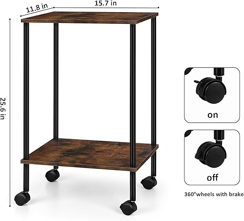 Miniatura 2 de Vrisa Mesas auxiliares industriales para dormitorio, mesita de noche con ruedas, mesita de noche con estantes de almacenamiento para espacios
