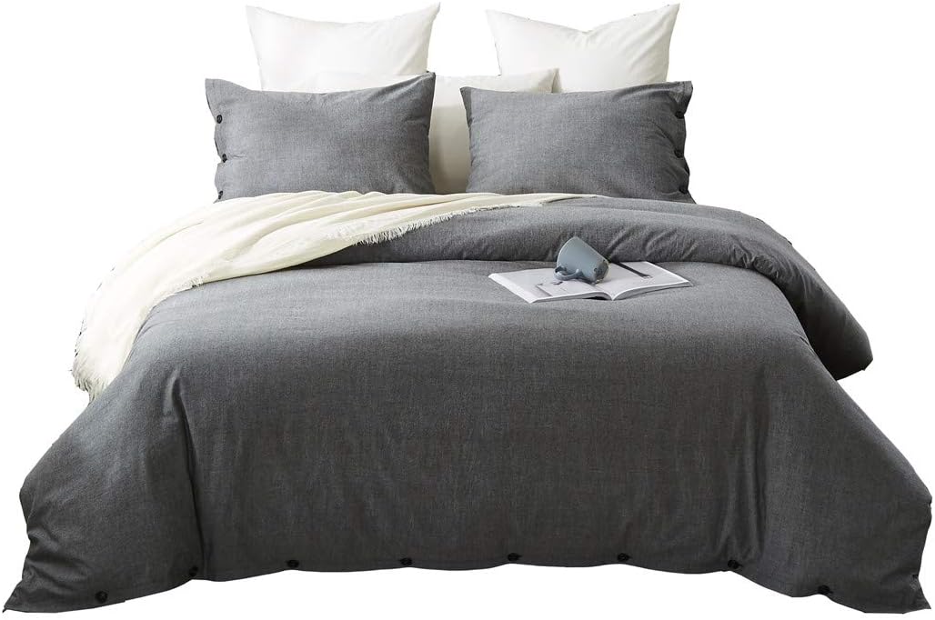 Jorbest Duvet Cover Queen, Washed Cotton Duvet Cover Set - 3 Piece with Buttons, Luxury Bedding Set (Gray)