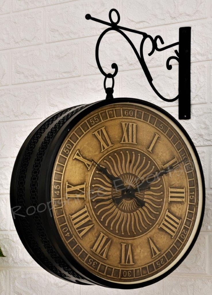 Vintage Clock Black & Brass Double Sided Clock/One Year Warranty / 6570-10-BSN