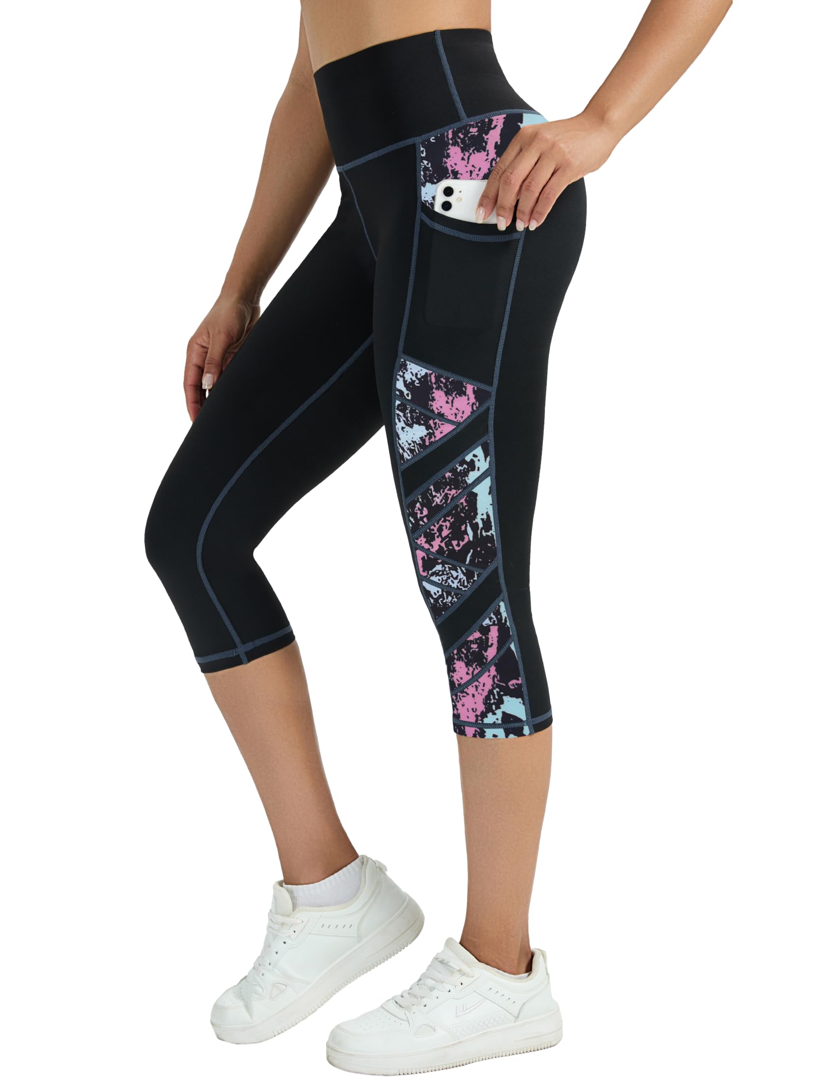 Pantalon de sport 3/4 pour femme - Avec poches - Opaque - Pantalon de fitness - Pantalon de course pour femme
