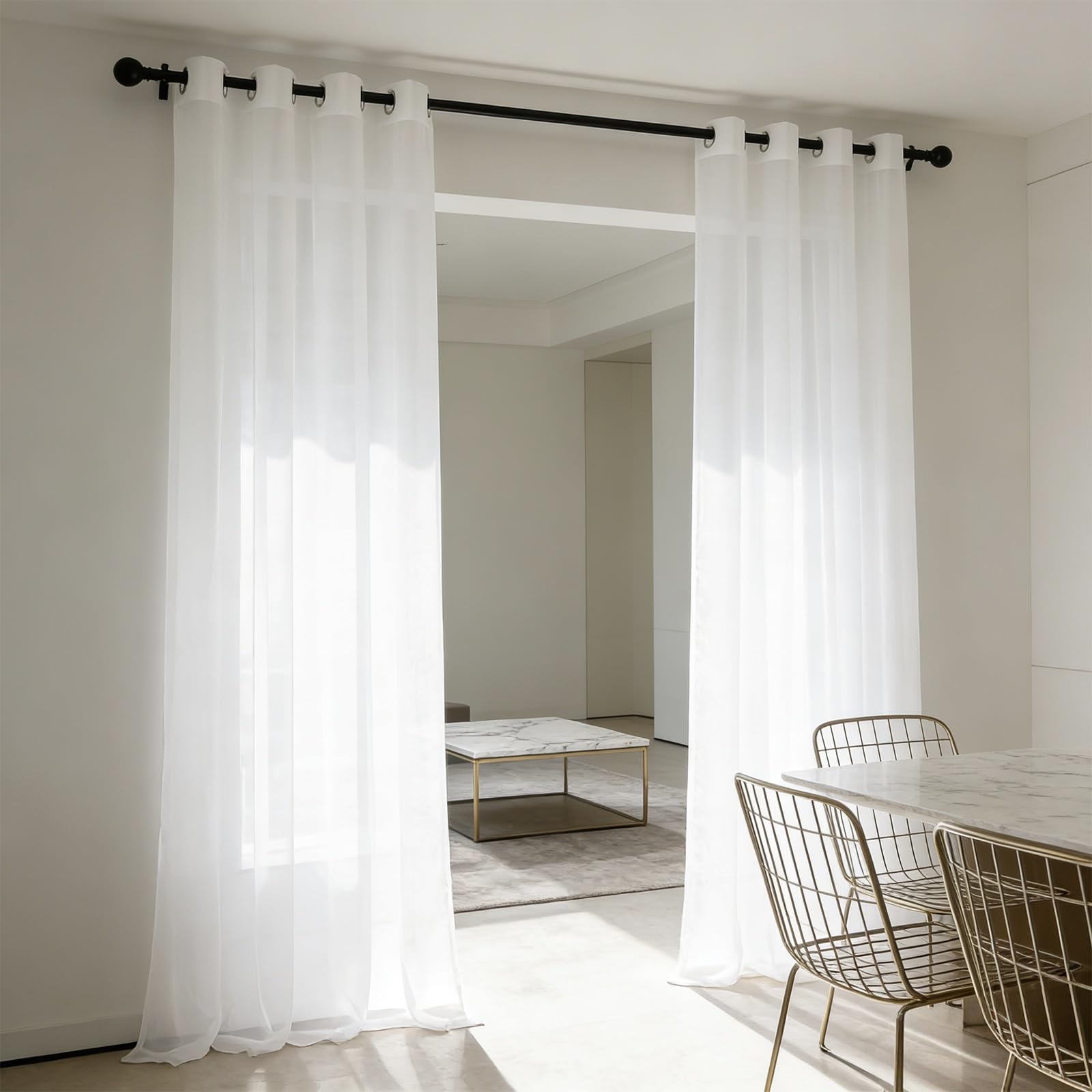 Rideau voilage 270x264 cm blanc semi-transparent en textile doux pour décoration élégante de salon